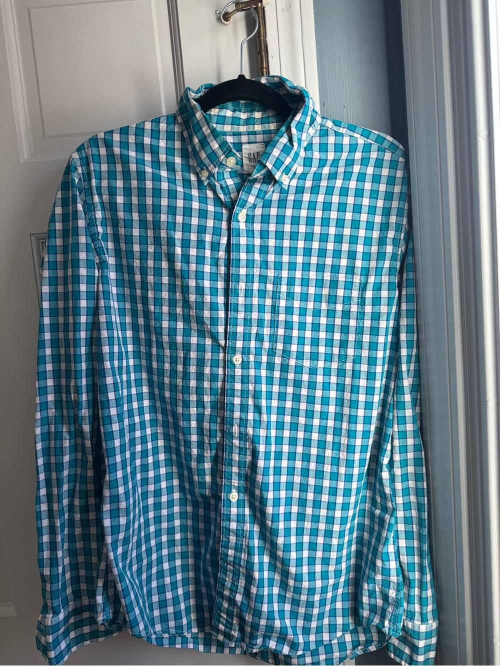GAP Teal & White Gingham Button-Down Shirt
